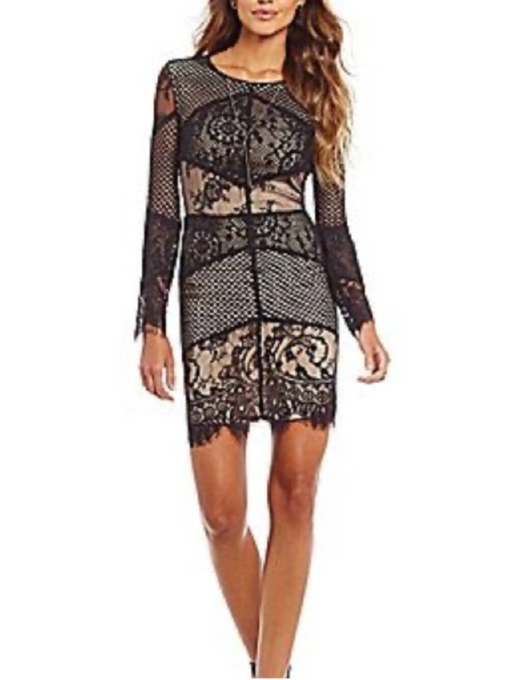 Gianni Bini Dara Lace Dress Size 2 Beige Net Date Classy Shift Evening